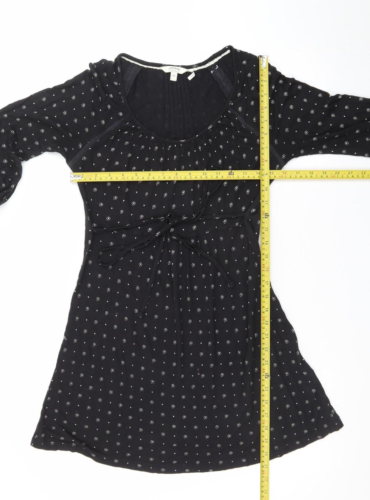 FatFace Women's Black Cotton A-Line Dress Size 10 Bohemian Style