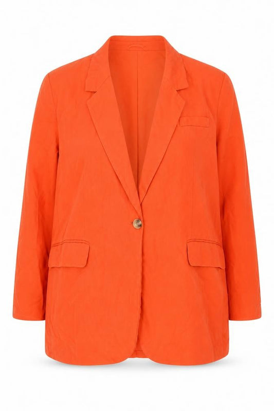 H&M Women Orange Cotton Blazer Size 16 Regular Fit Mid-Length