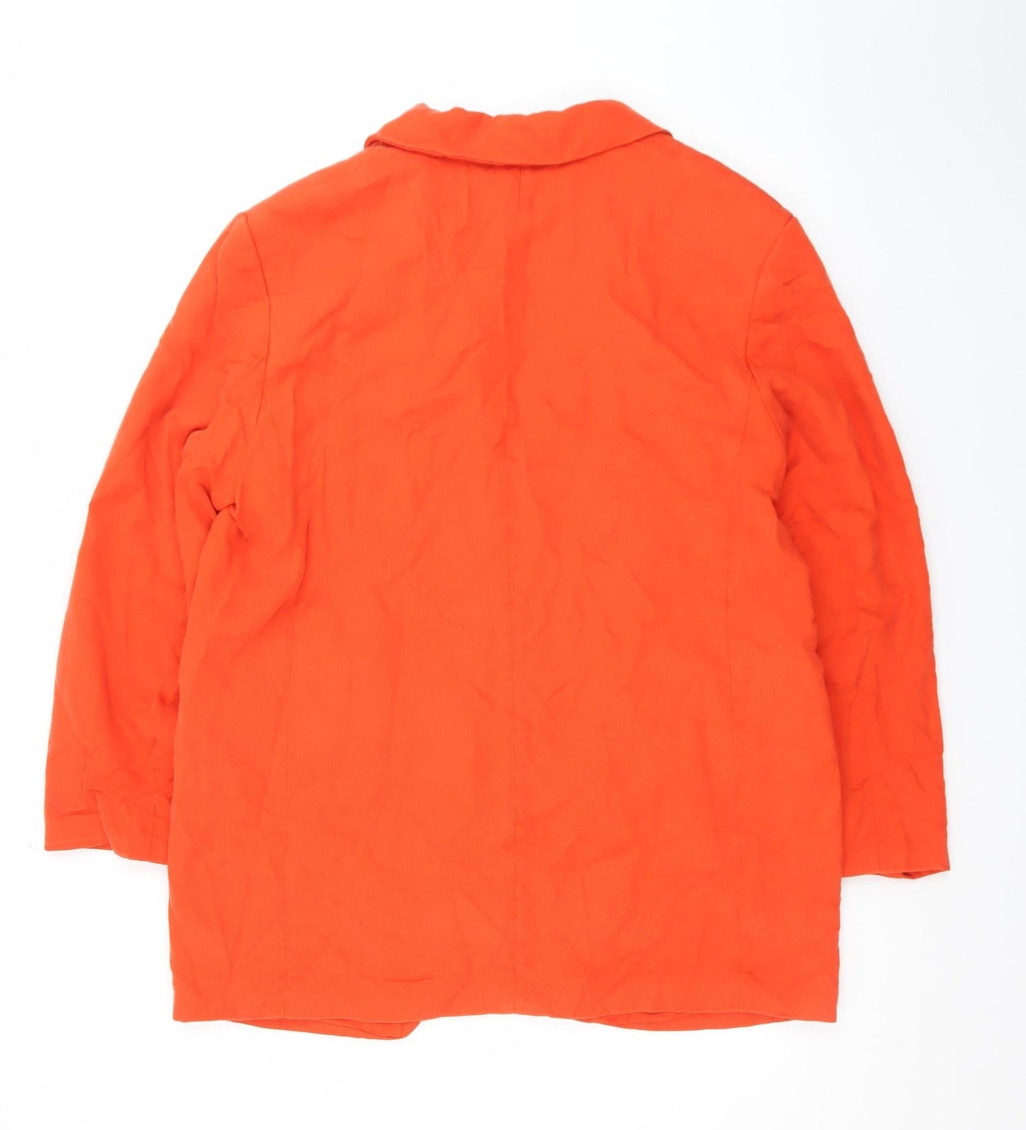 H&M Women Orange Cotton Blazer Size 16 Regular Fit Mid-Length