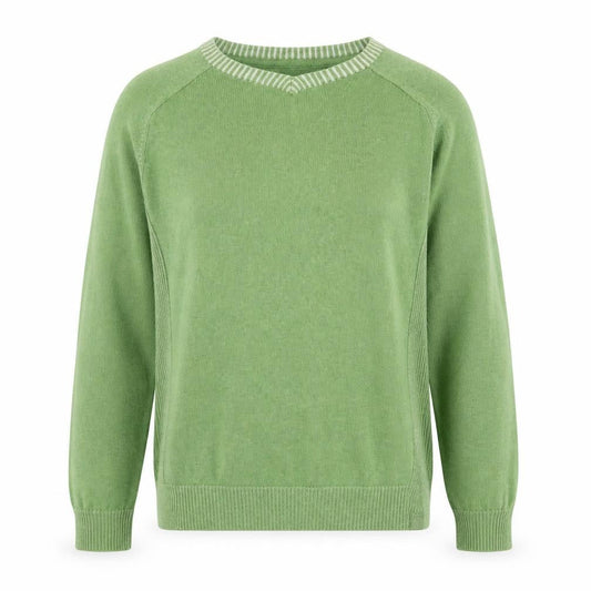 FatFace Women's Green Cotton V-Neck Knit Jumper Size M