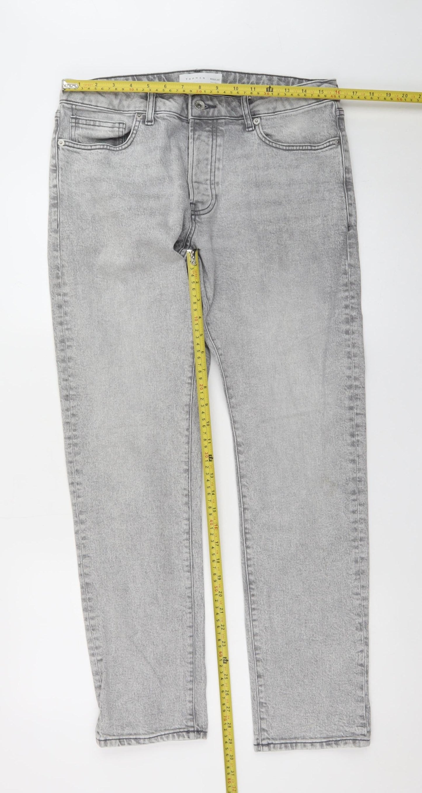 Topman Men Grey Slim Fit Jeans W32 L32 Stretch Denim