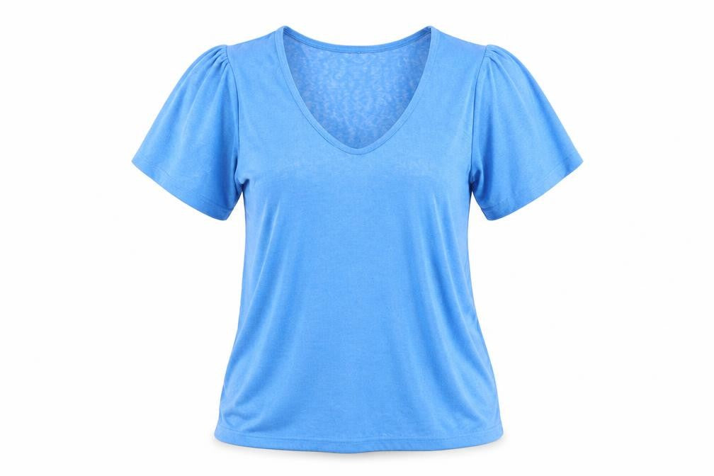 b.young Women's Blue V-Neck Short Sleeve Jersey T-Shirt Size L