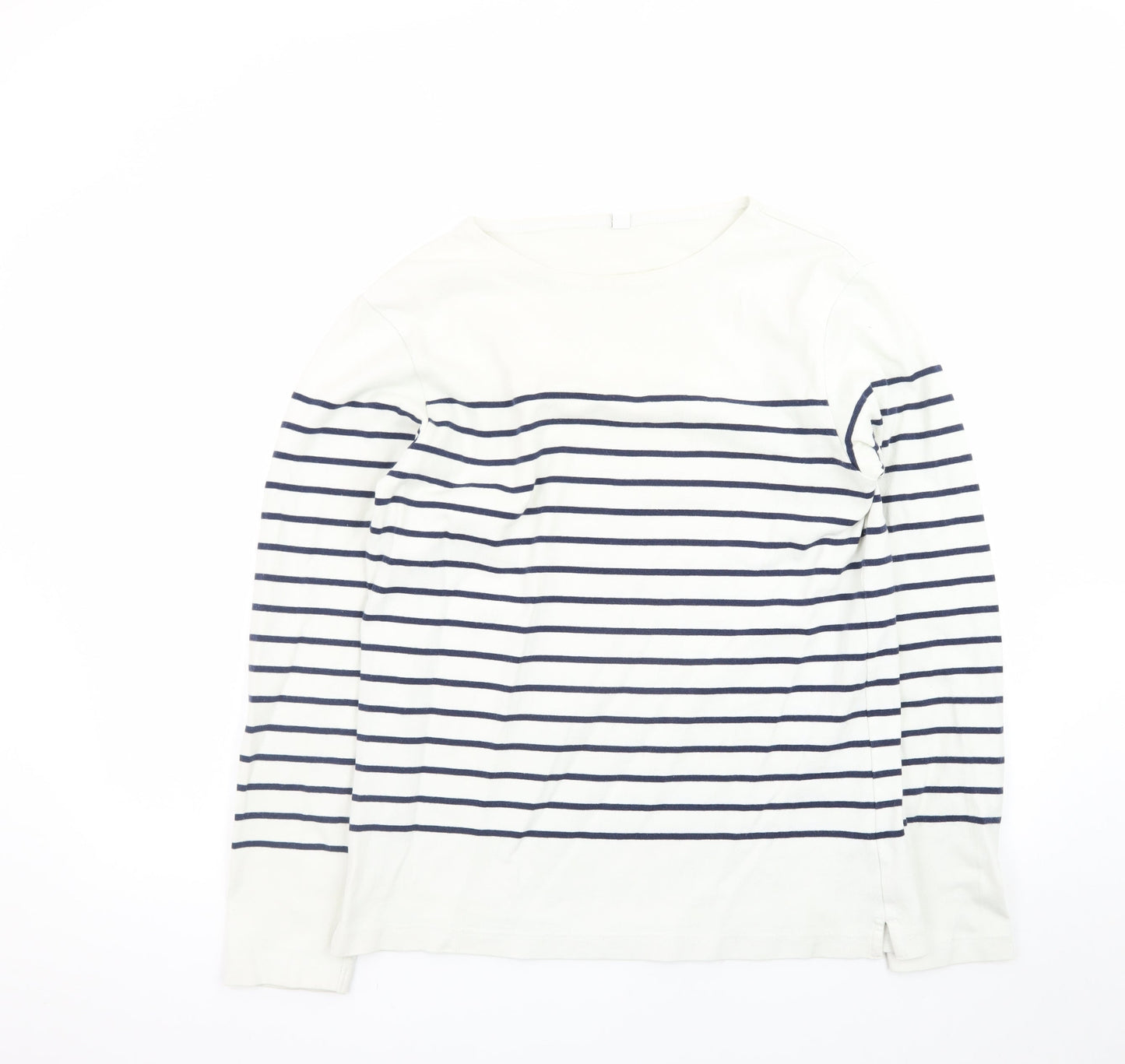 Uniqlo Women White Striped Cotton Boat Neck Long Sleeve Jumper M