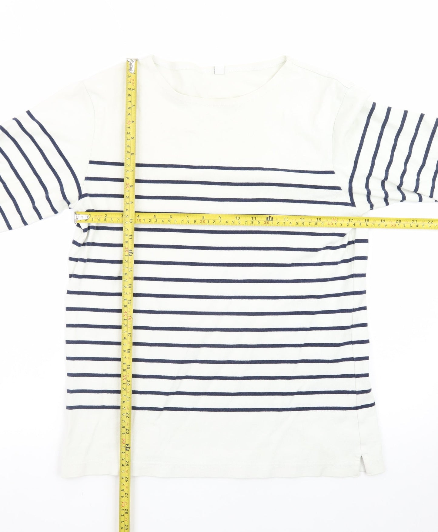 Uniqlo Women White Striped Cotton Boat Neck Long Sleeve Jumper M