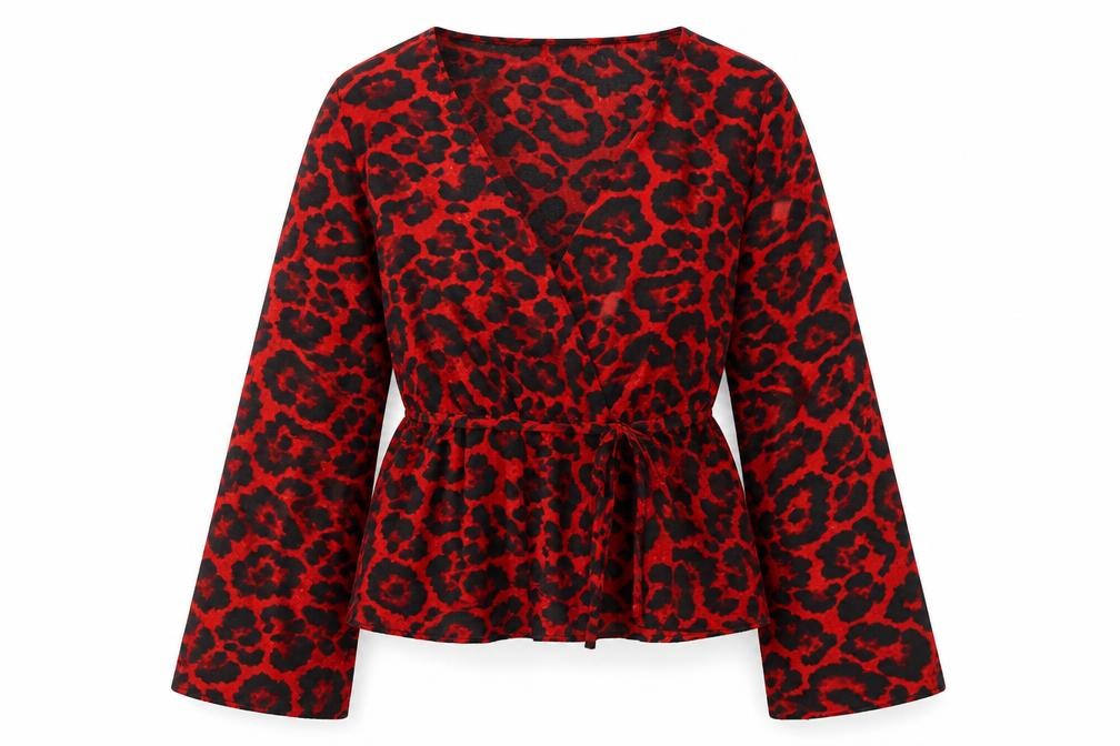 Quiz Women Red Leopard Print Wrap Blouse Size 10