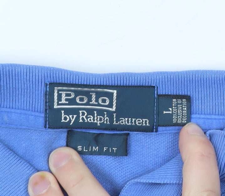 Ralph Lauren Men's Blue Slim Fit Cotton Polo Shirt L