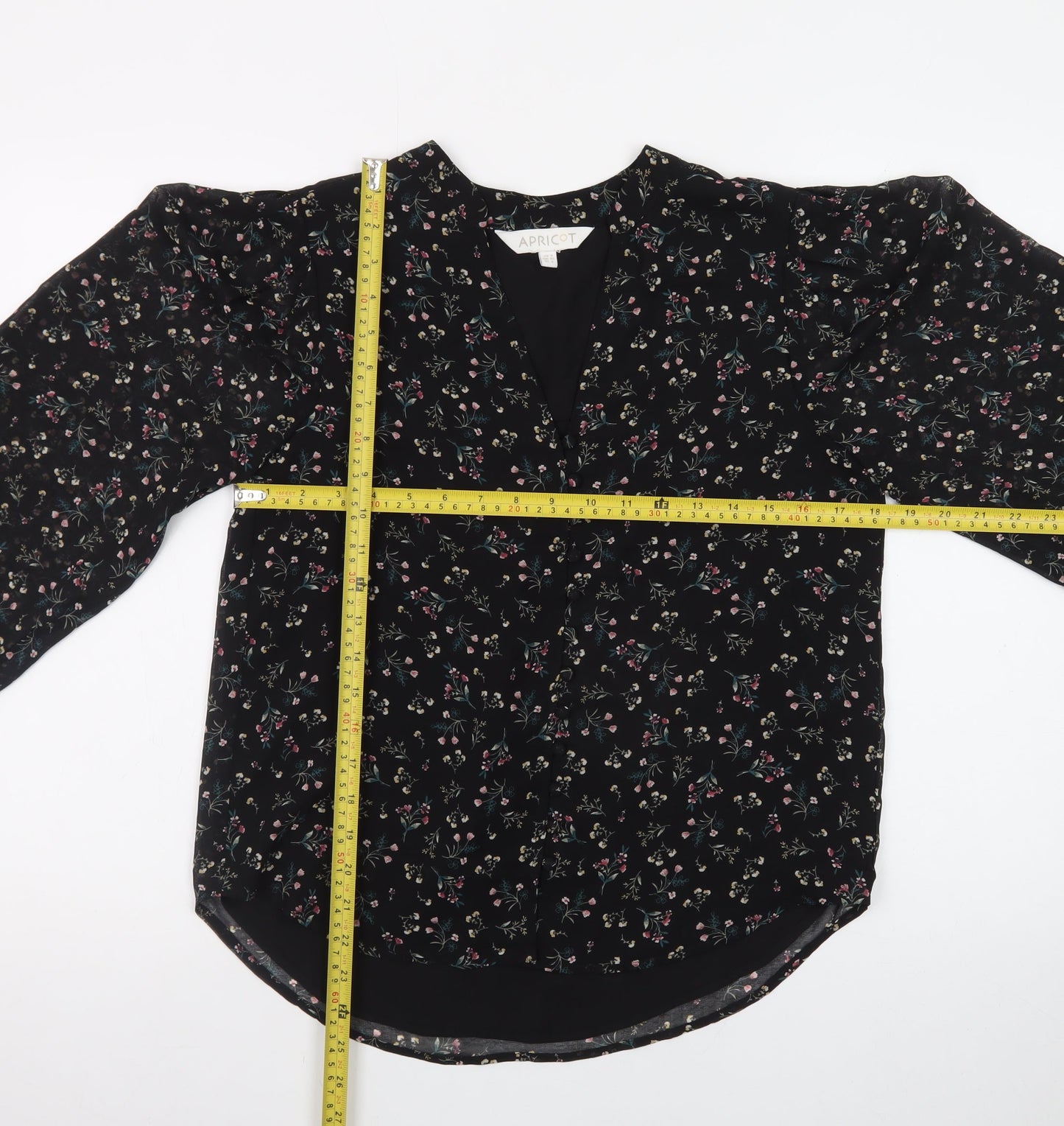 Apricot Womens Black Floral Long Sleeve Tunic Blouse Size 8