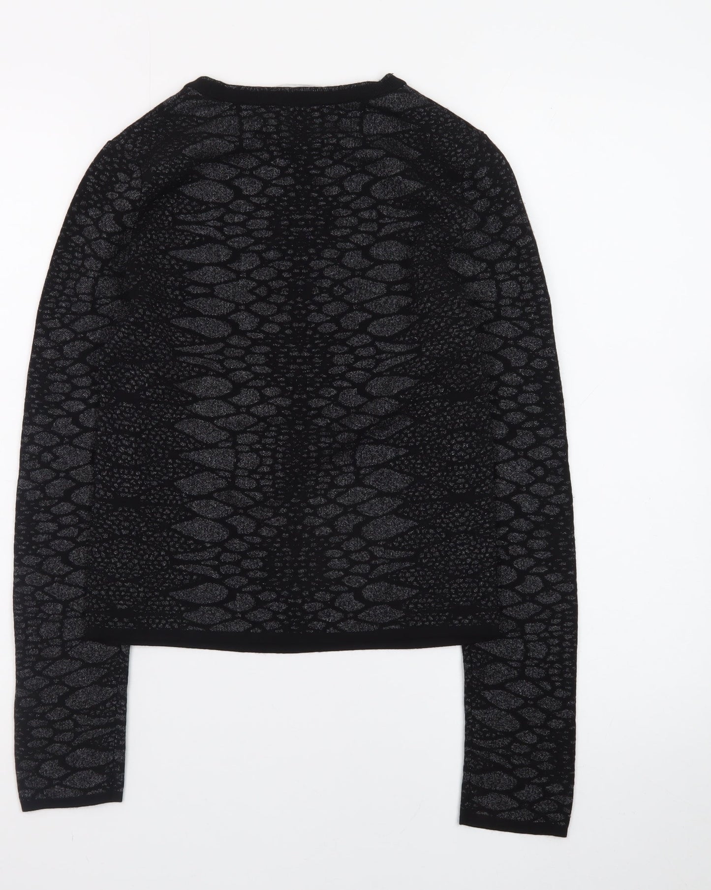 ZARA Women Black Animal Print Knit Jumper Size 8 Slim Fit