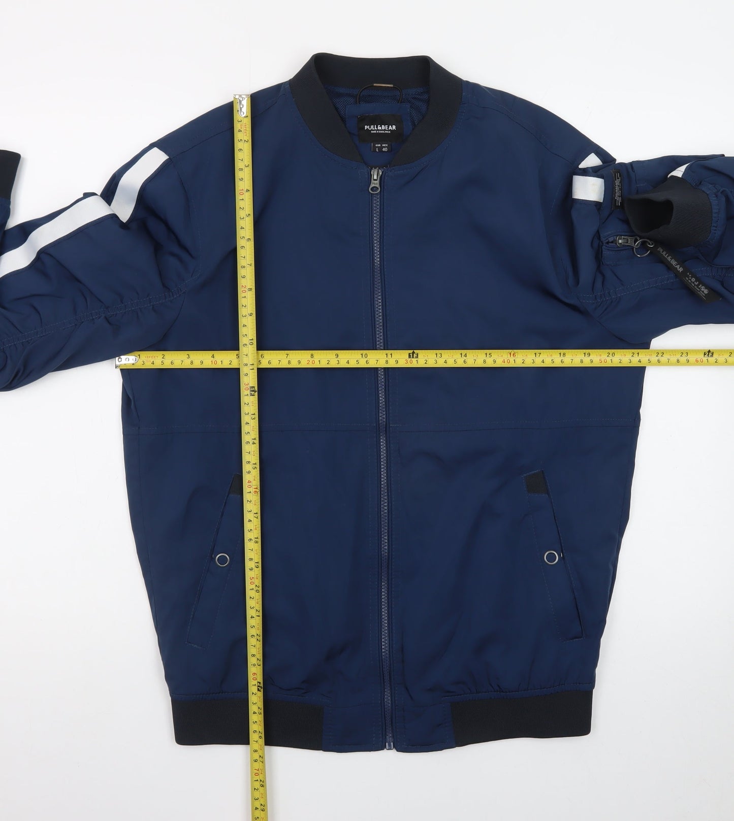 Pull & Bear Men's Blue Bomber Jacket L 40 Lightweight Zip Casual