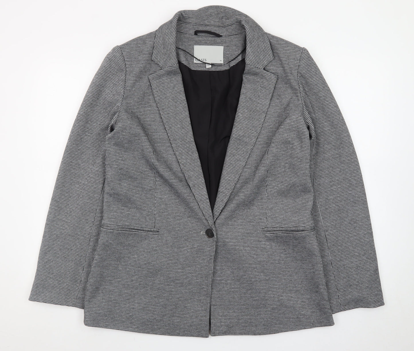 Oasis Women Grey Houndstooth Blazer Size 14 Classic Work Jacket