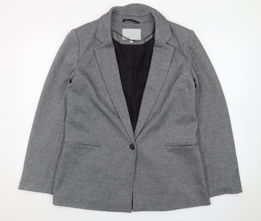 Oasis Women Grey Houndstooth Blazer Size 14 Classic Work Jacket