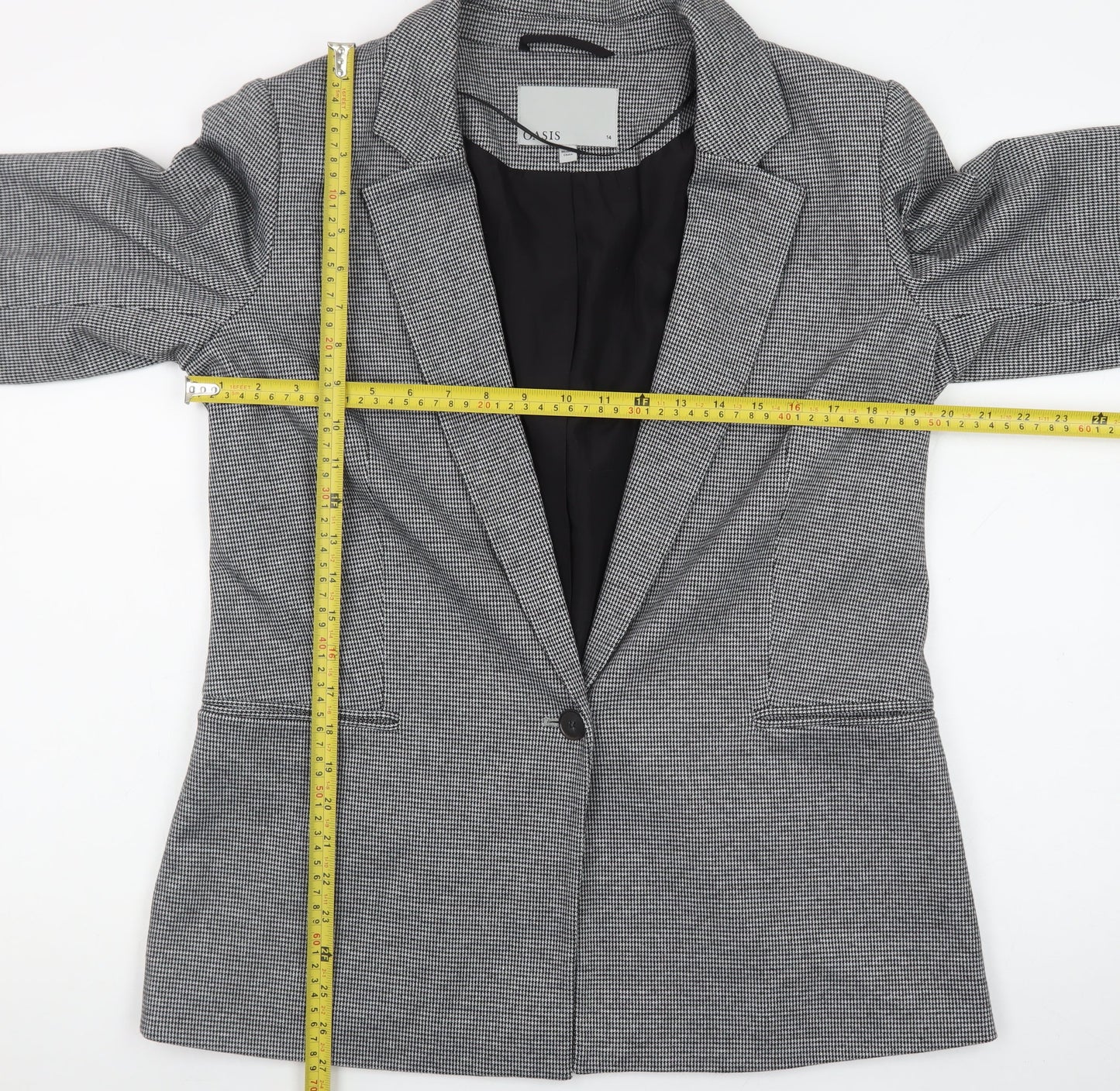 Oasis Women Grey Houndstooth Blazer Size 14 Classic Work Jacket