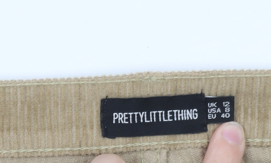 PrettyLittleThing Women Beige Corduroy Wide-Leg Trousers UK 12