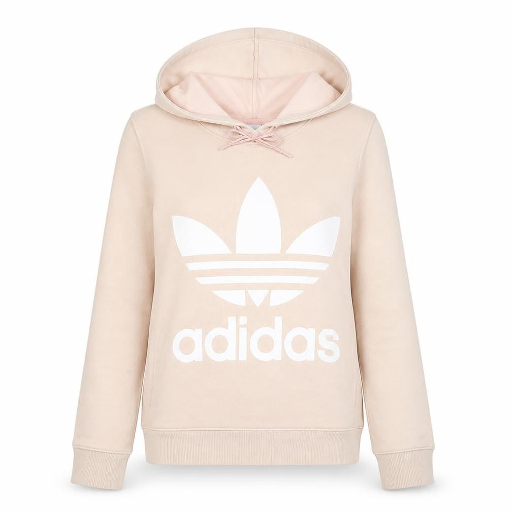 Adidas Women Beige Trefoil Hoodie Size 6 Cotton Pullover Sweatshirt