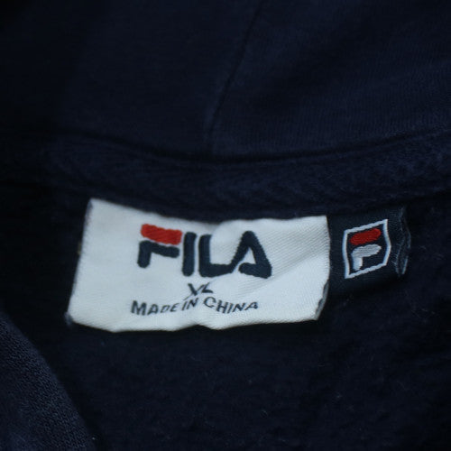 FILA Men’s Blue XL Pullover Hoodie with Logo and Striped Sleeves
