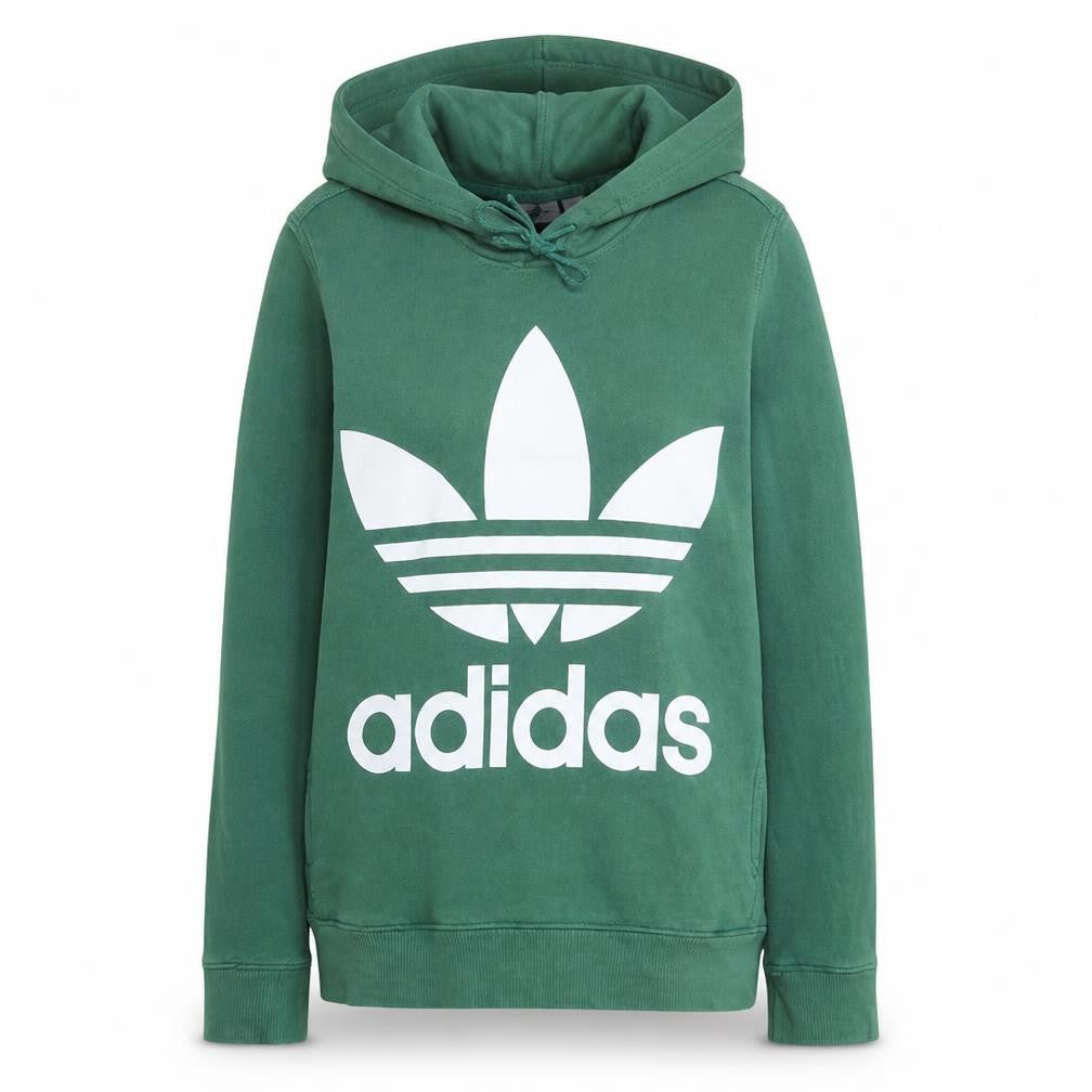 Adidas Womens Green Pullover Hoodie UK 8 Cotton Hooded Sweatshirt
