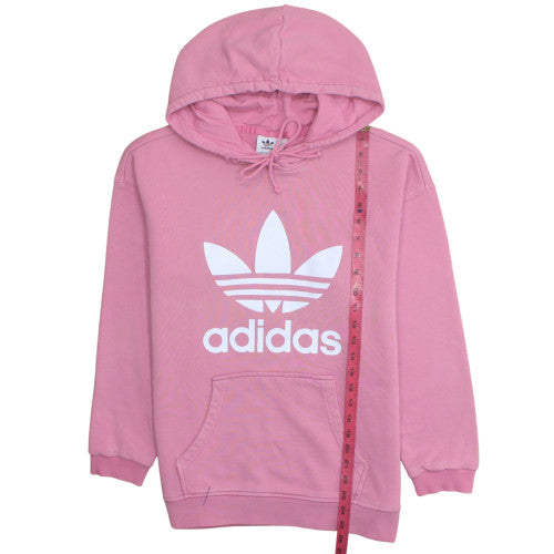 Adidas Women Pink Pullover Hoodie Size 10 Logo Print Cotton Blend