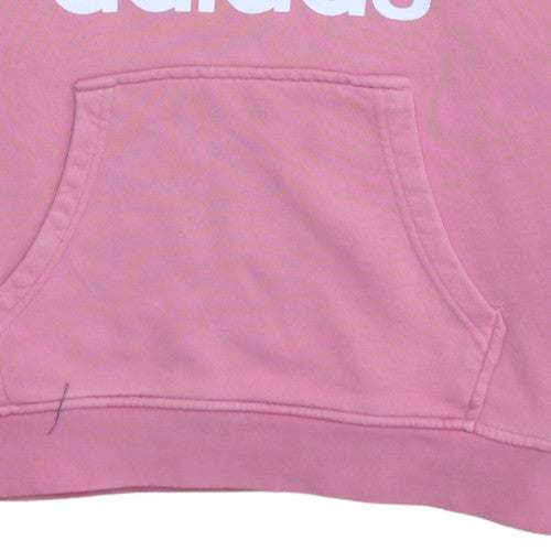 Adidas Women Pink Pullover Hoodie Size 10 Logo Print Cotton Blend