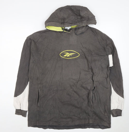Reebok Men’s Grey Pullover Hoodie L Logo Graphic Sportswear