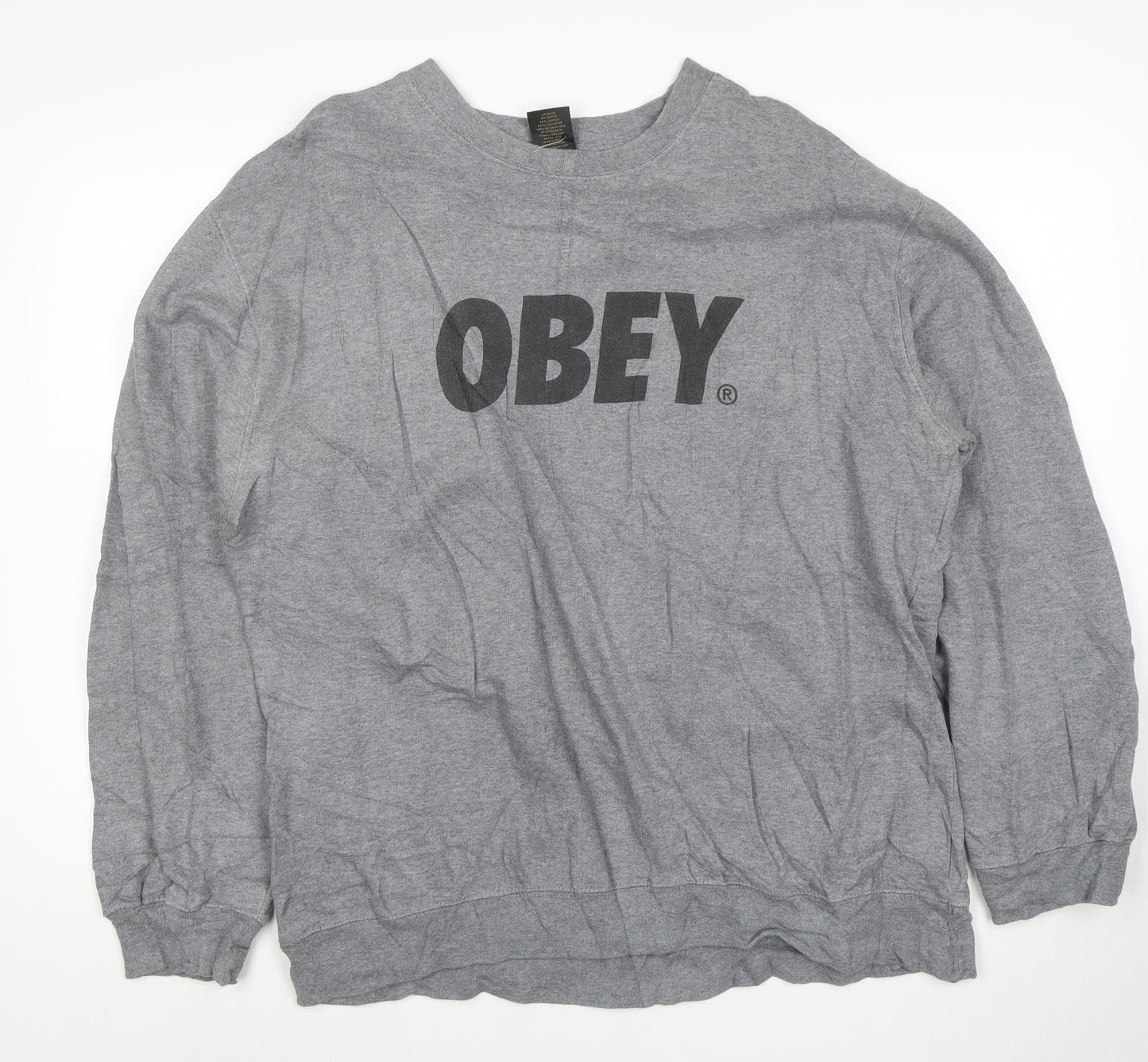 Obey Mens Grey XL Pullover Crew Neck Graphic Sweatshirt