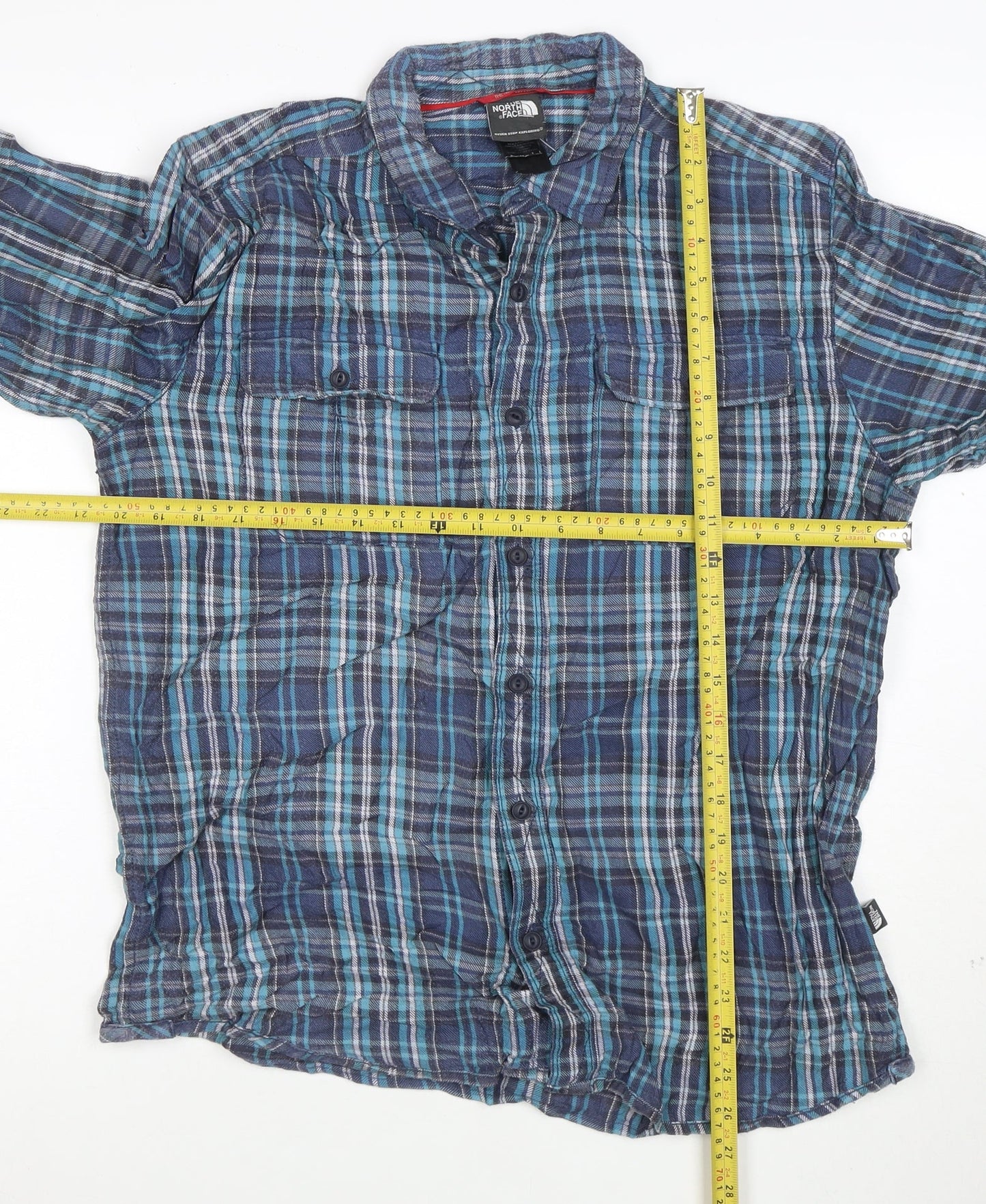 The North Face Men's Blue Plaid Cotton Button-Up Shirt M