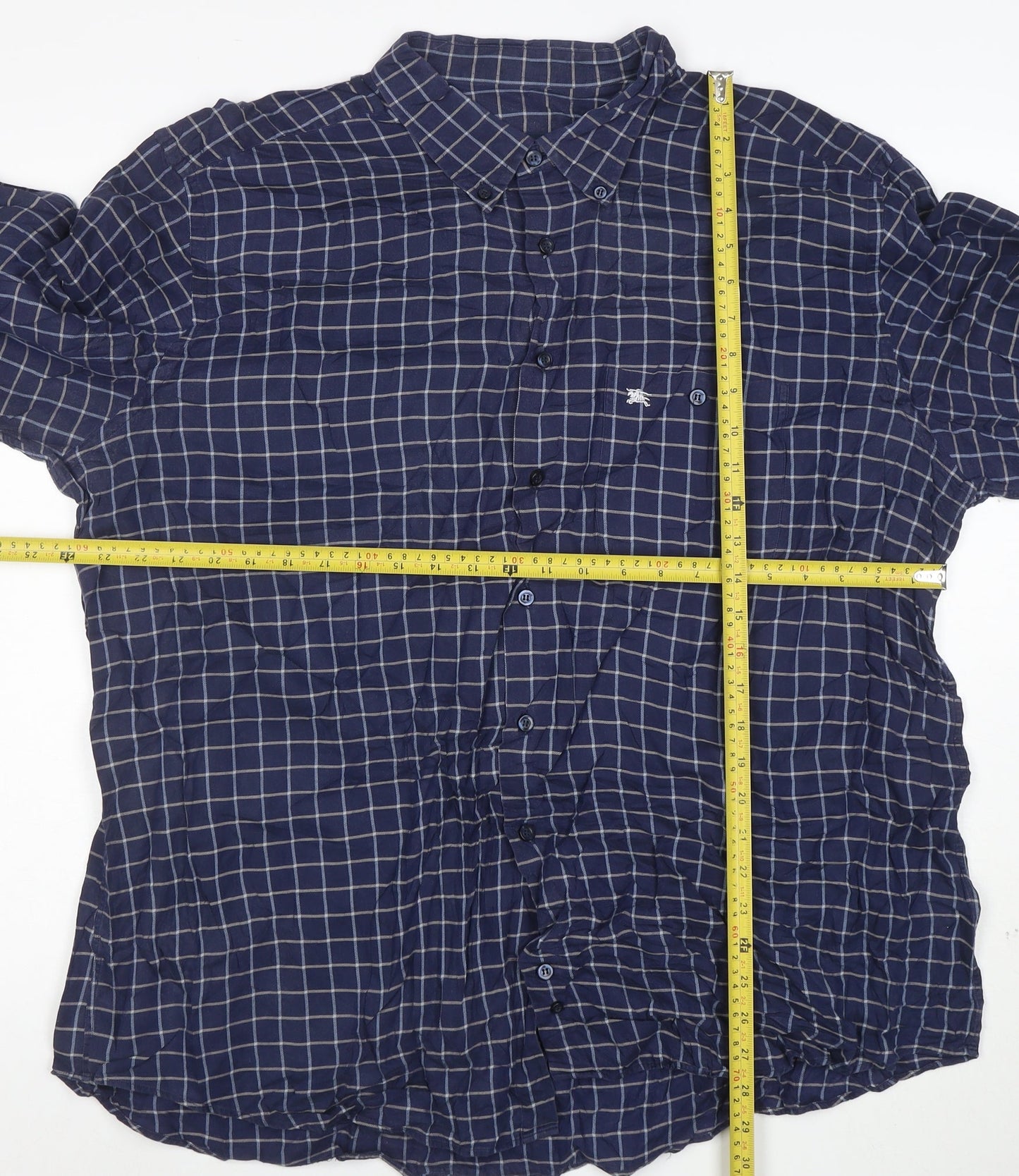 Burberry London Men's Blue Check Cotton Long Sleeve Shirt Size L