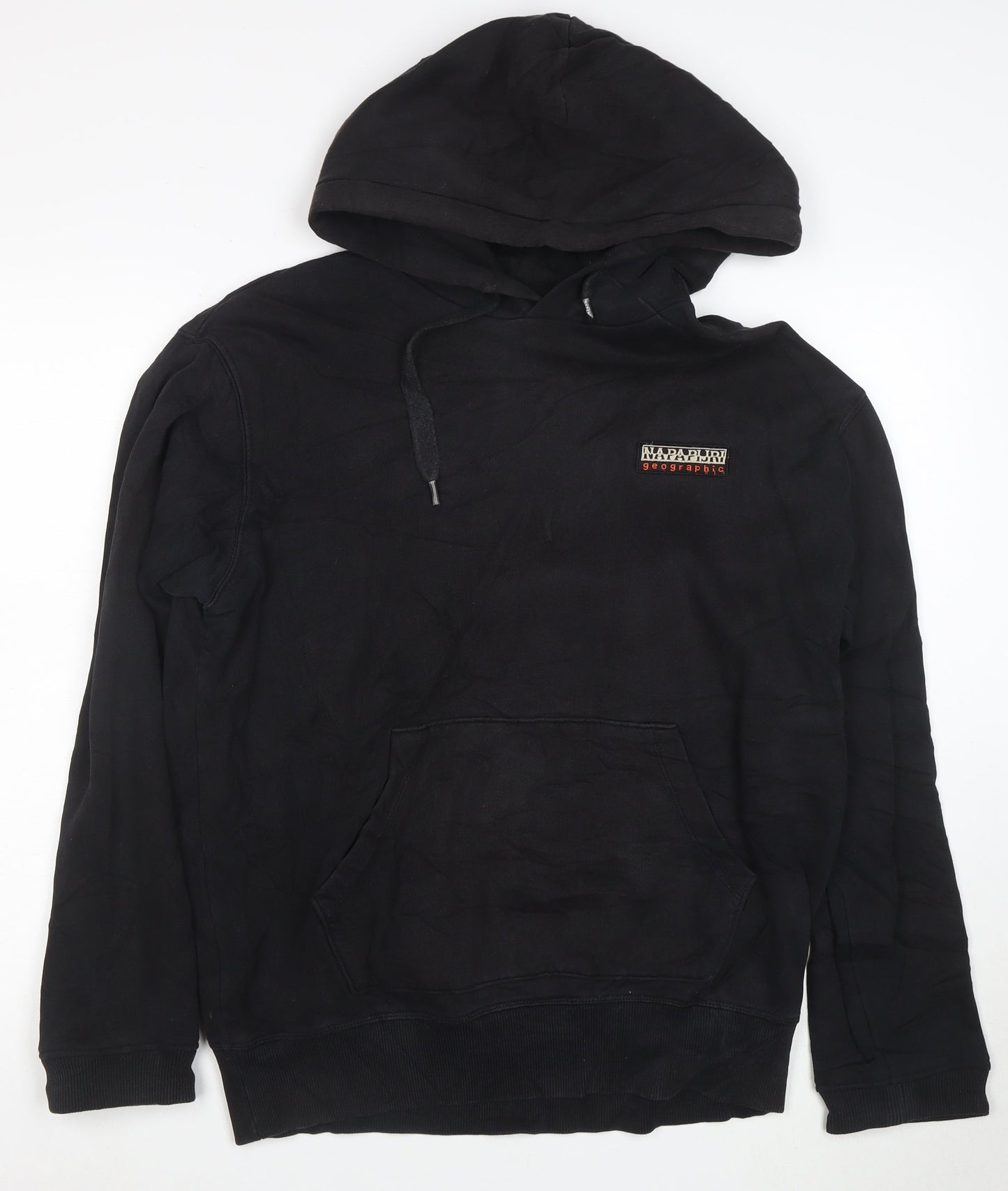 Napapijri Mens Black Pullover Hoodie Size S Logo Fleece Cotton