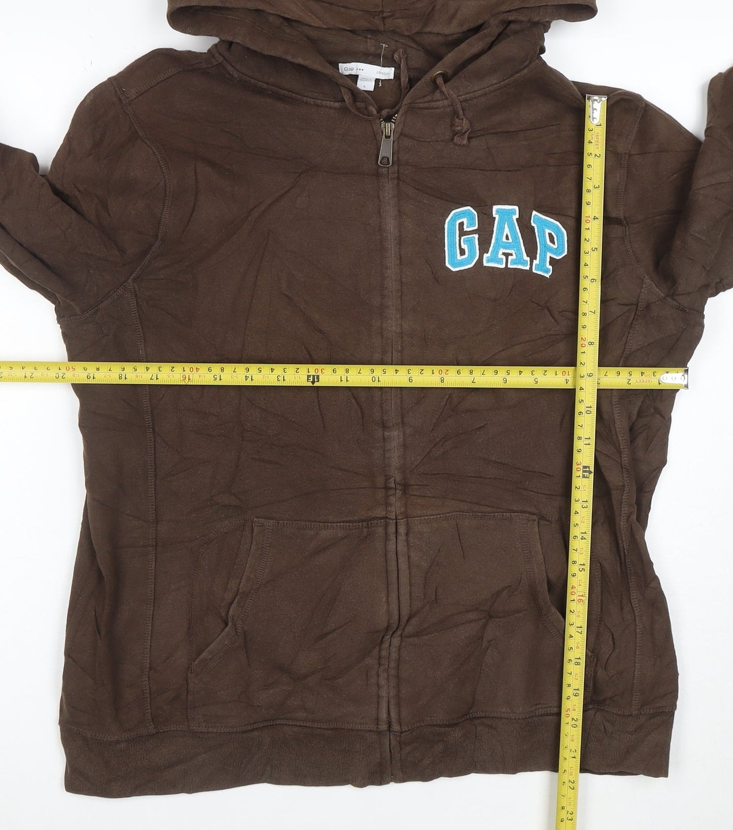 Gap Men's Brown Full Zip Hoodie L Cotton Blend Logo Sweatshirt
