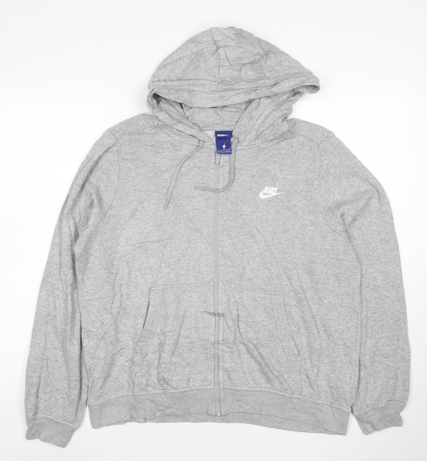 Nike Men's Grey Full Zip Hoodie L Lightweight Cotton Blend