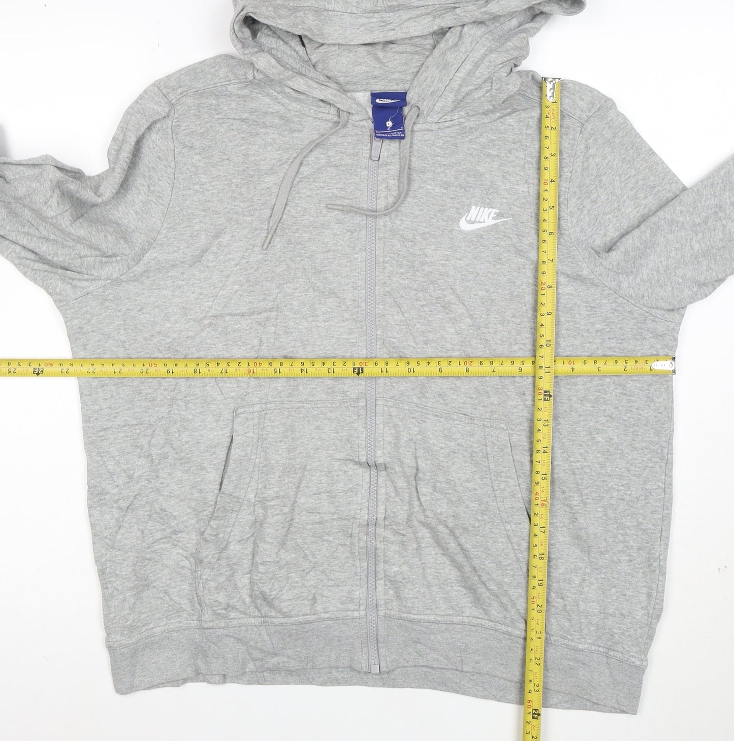 Nike Men's Grey Full Zip Hoodie L Lightweight Cotton Blend