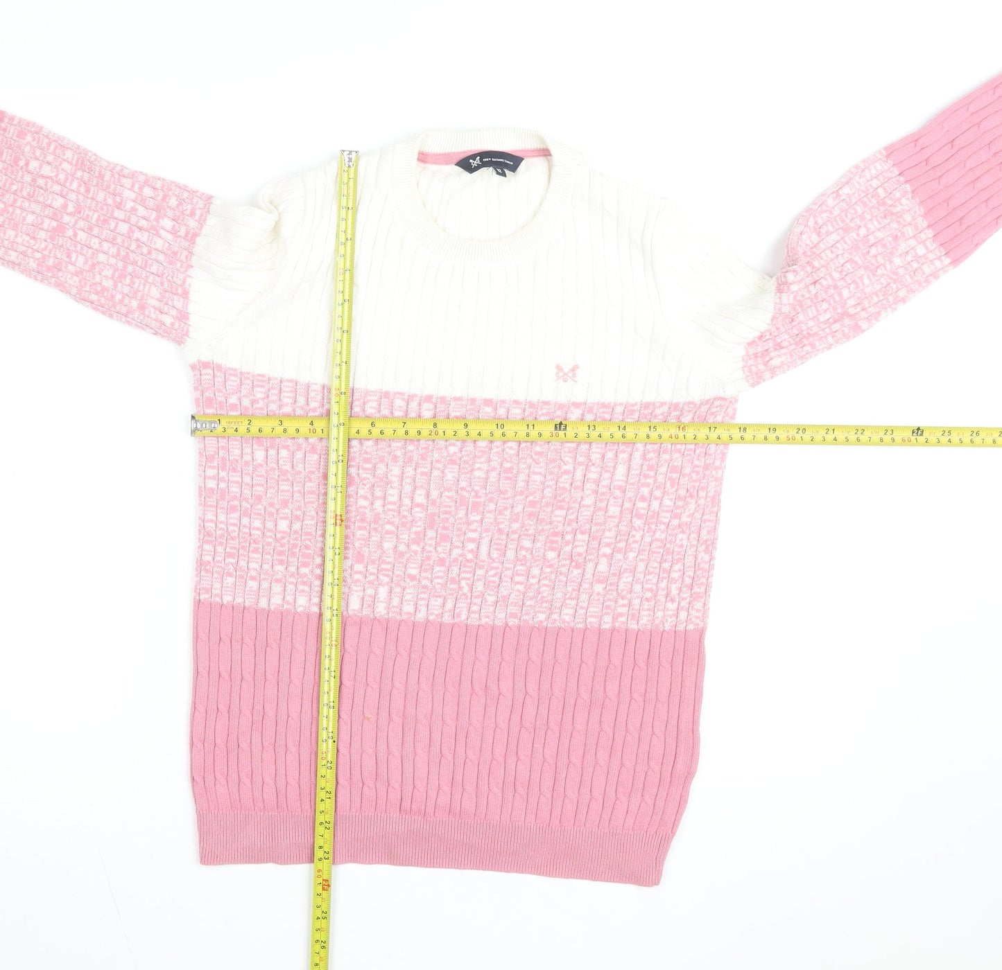 Crew Clothing Women Pink White Cable Knit Jumper Size 12