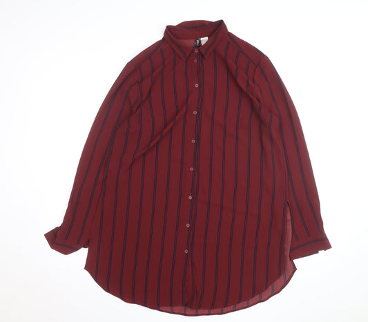 H&M Divided Women's Red Striped Long Sleeve Button-Up Shirt Size 12