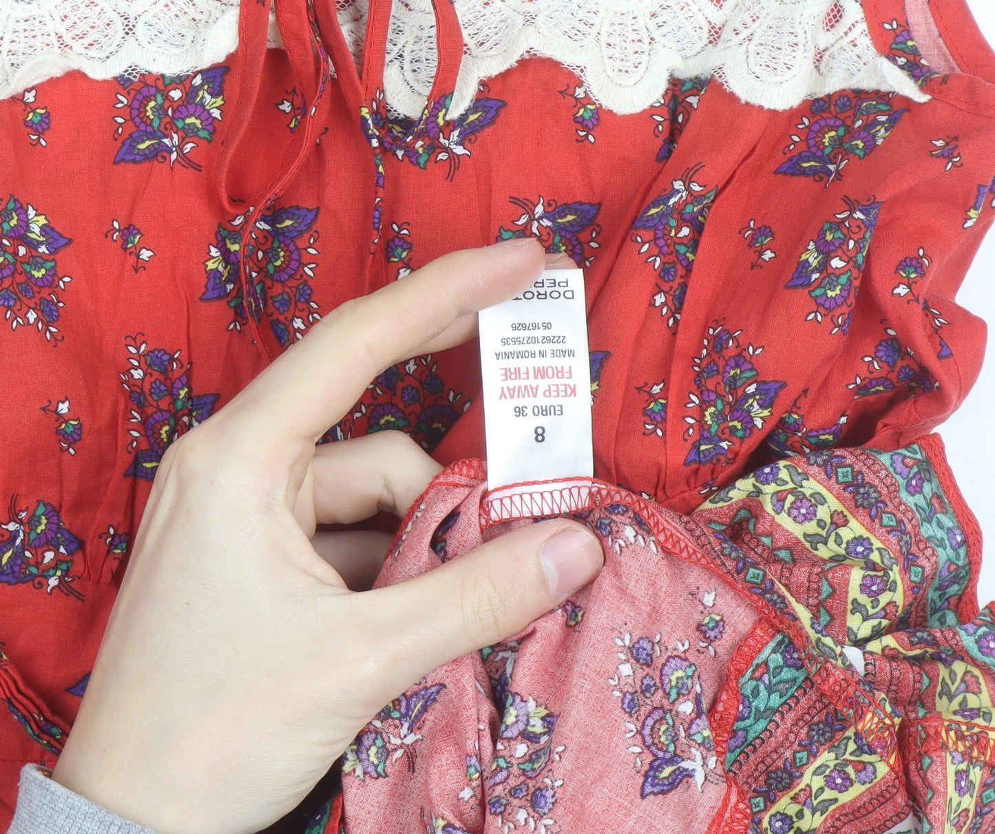 Dorothy Perkins Womens Red Lace Boho Floral A-Line Dress Size 8