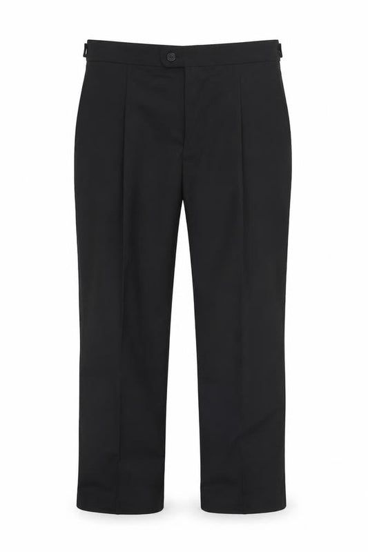 Front view of Taylor & Wright Men's Black 36S Pleated Dress Trousers