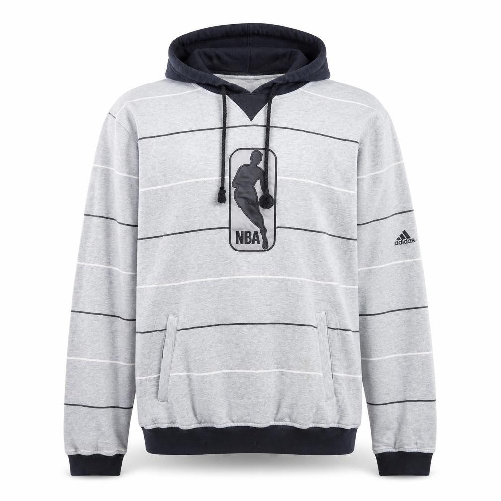 Adidas Men's Grey Striped NBA Pullover Hoodie Size L