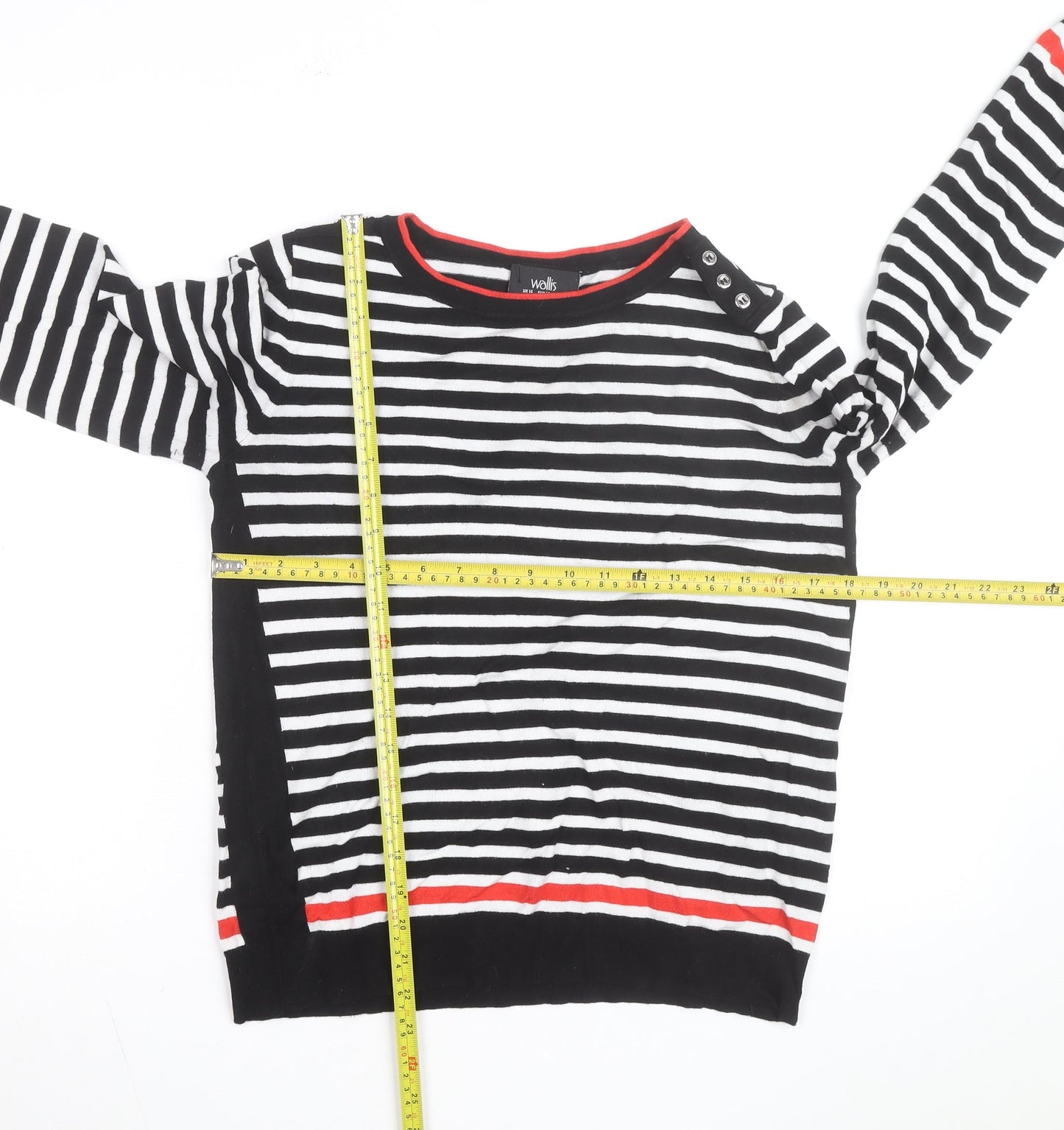 Wallis Women Black White Striped Button Shoulder Jumper Size 14