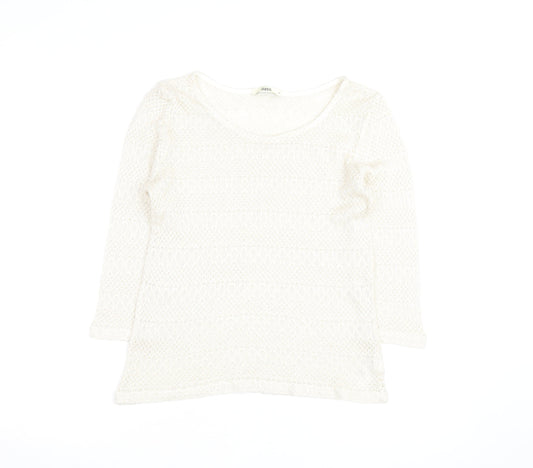 Oasis Women Ivory Open-Knit Scoop Neck 3/4 Sleeve Jumper Size M