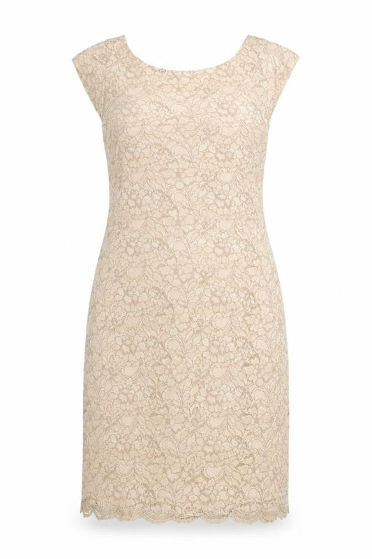 Oasis Women's Beige Lace Sheath Dress Size 10 Sleeveless Knee Length