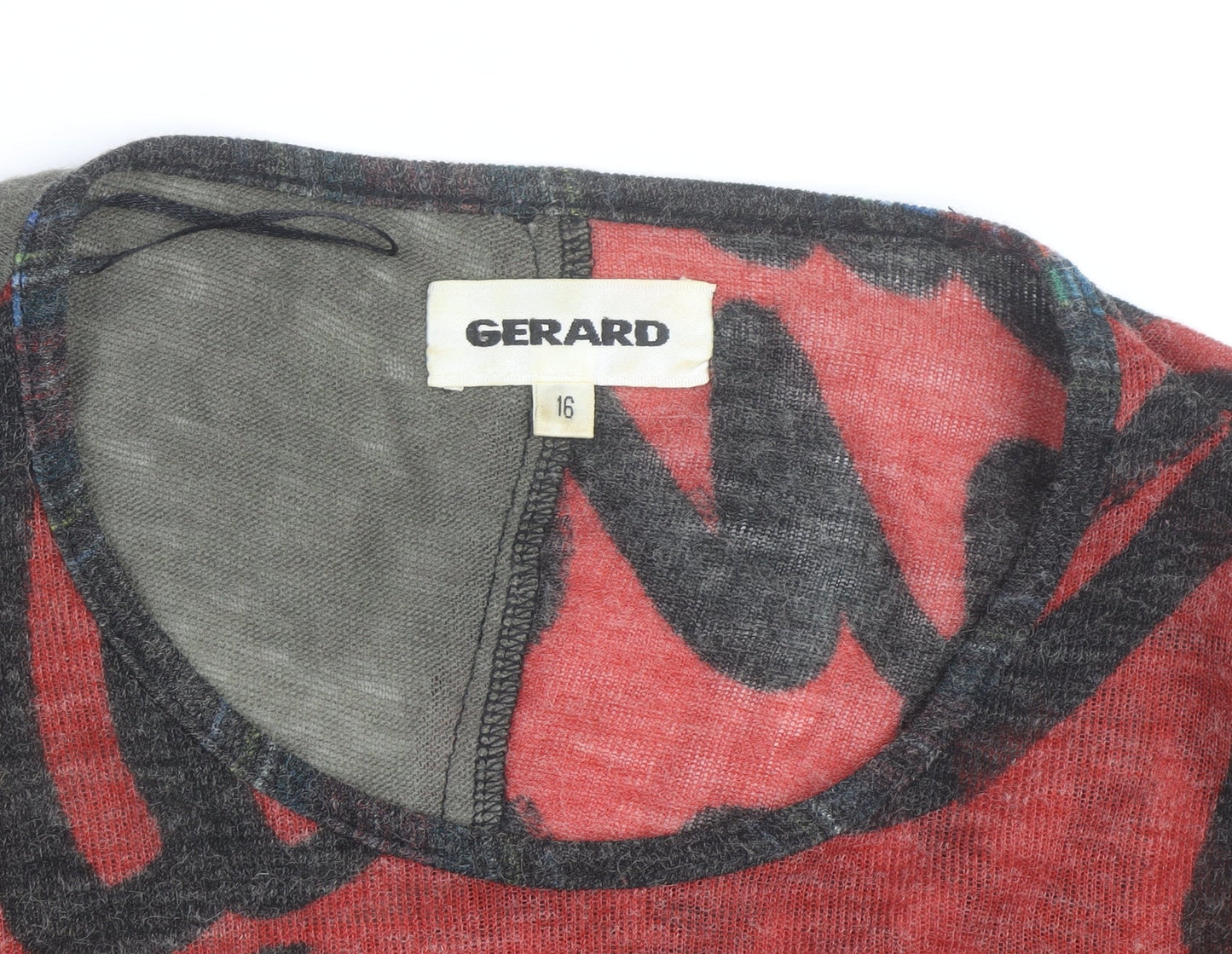 Gerard Womens Red Checked Patchwork Tunic Top Size 16 Wool Blend Long Sleeve