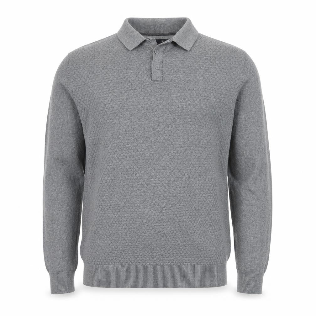 Easy Men's Grey Collared Cotton Henley Jumper Size M