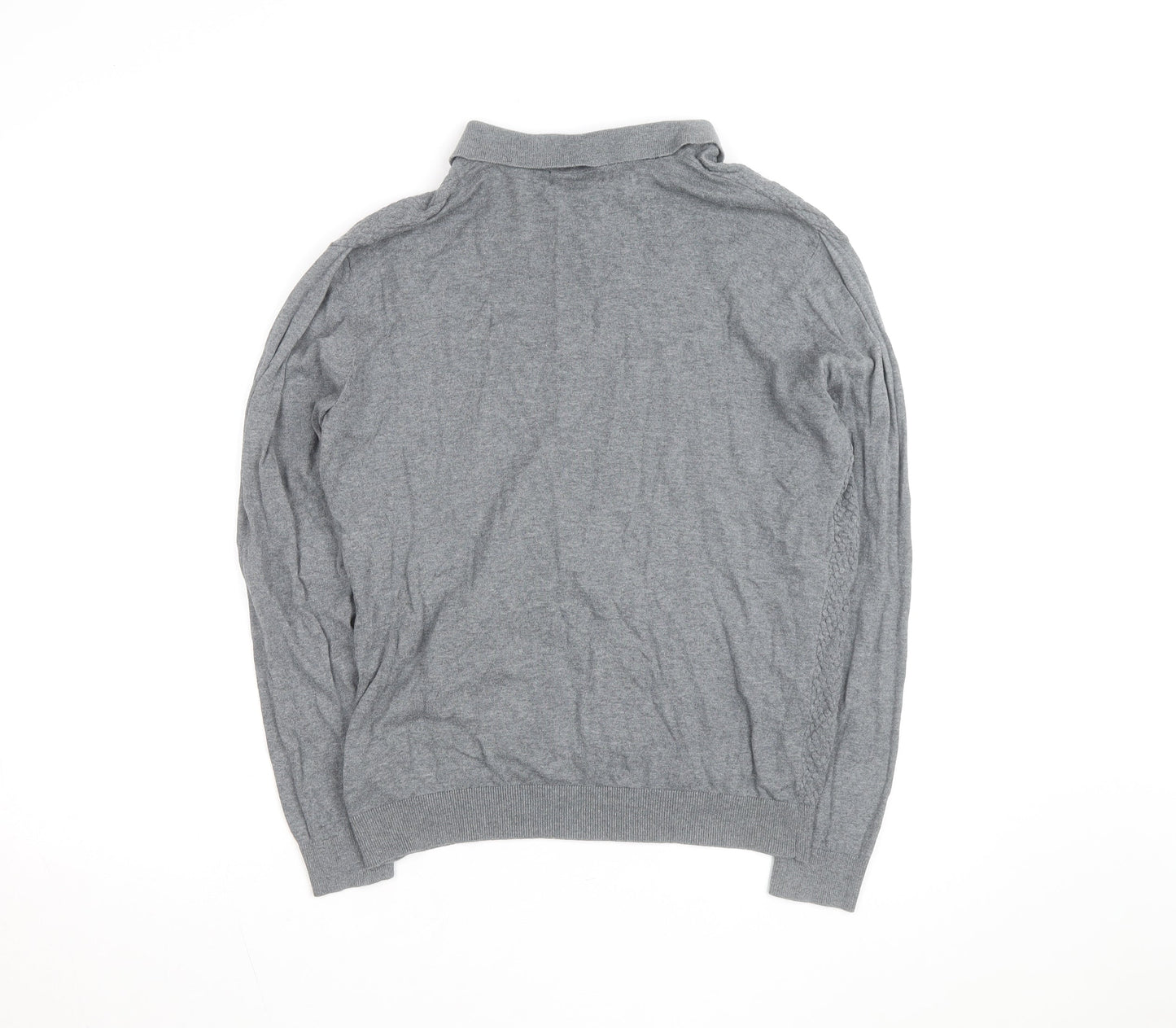 EASY Men's Grey Collared Cotton Henley Jumper Size M