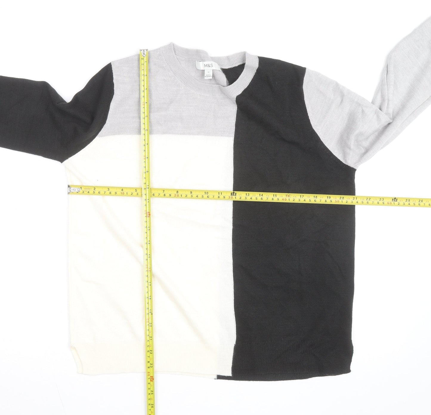 Marks and Spencer Women's Grey Black Ivory Colour Block Jumper Size 12