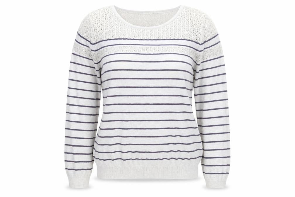 Oasis Women’s Ivory Striped Crochet Panel Jumper Size M