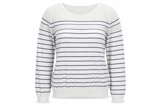 Oasis Women’s Ivory Striped Crochet Panel Jumper Size M