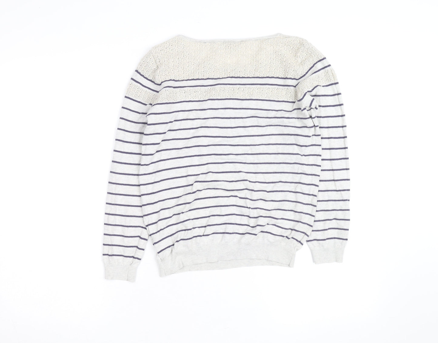 Oasis Women’s Ivory Striped Crochet Panel Jumper Size M