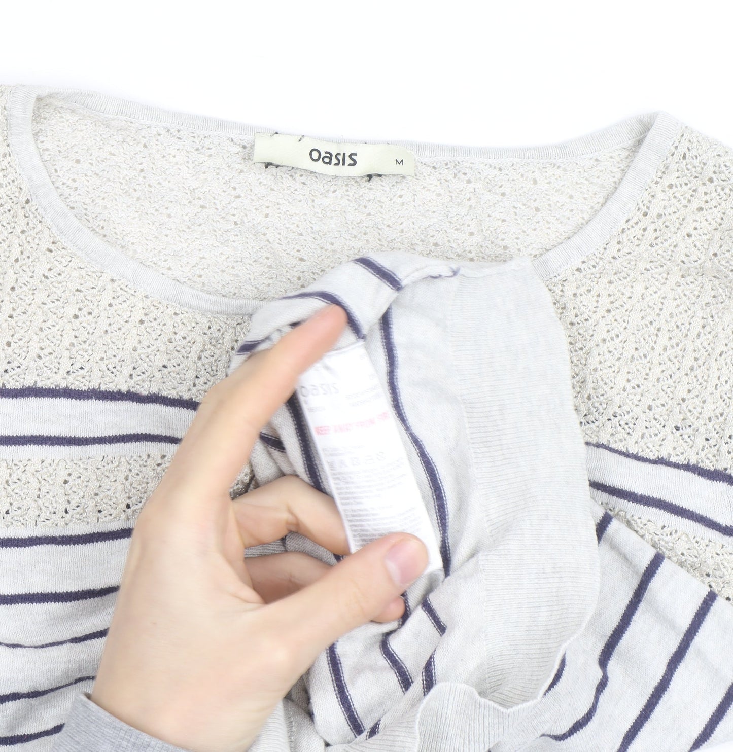Oasis Women’s Ivory Striped Crochet Panel Jumper Size M