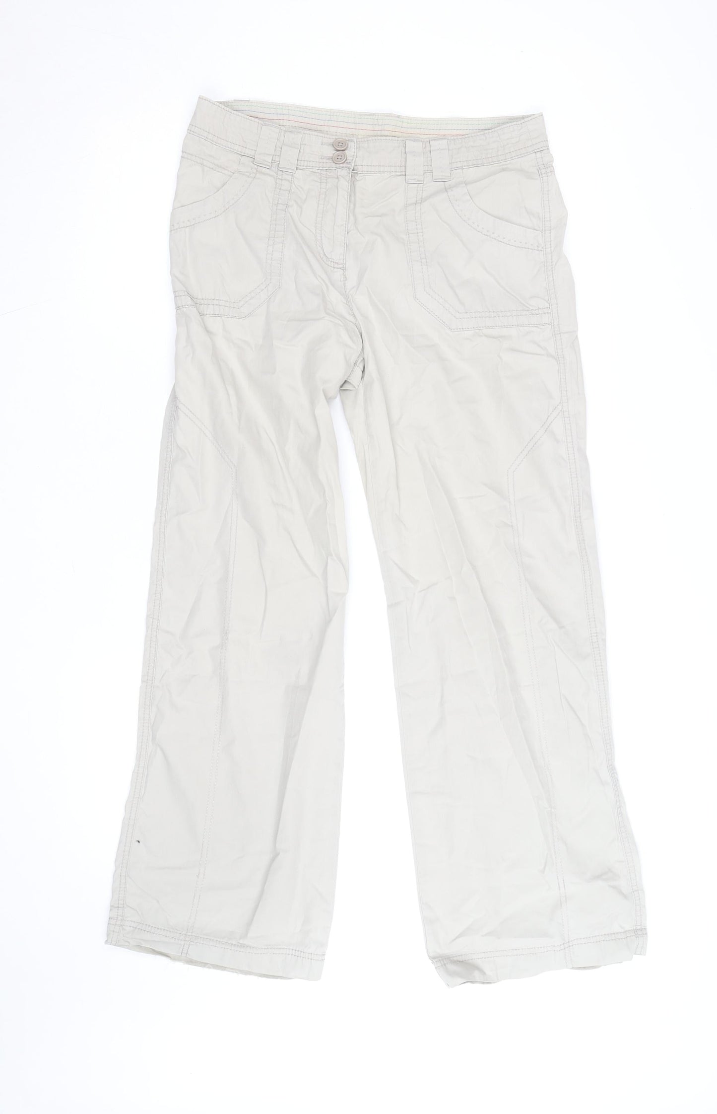 Marks and Spencer Womens Beige Cargo Trousers UK 12 Cotton Relaxed Fit