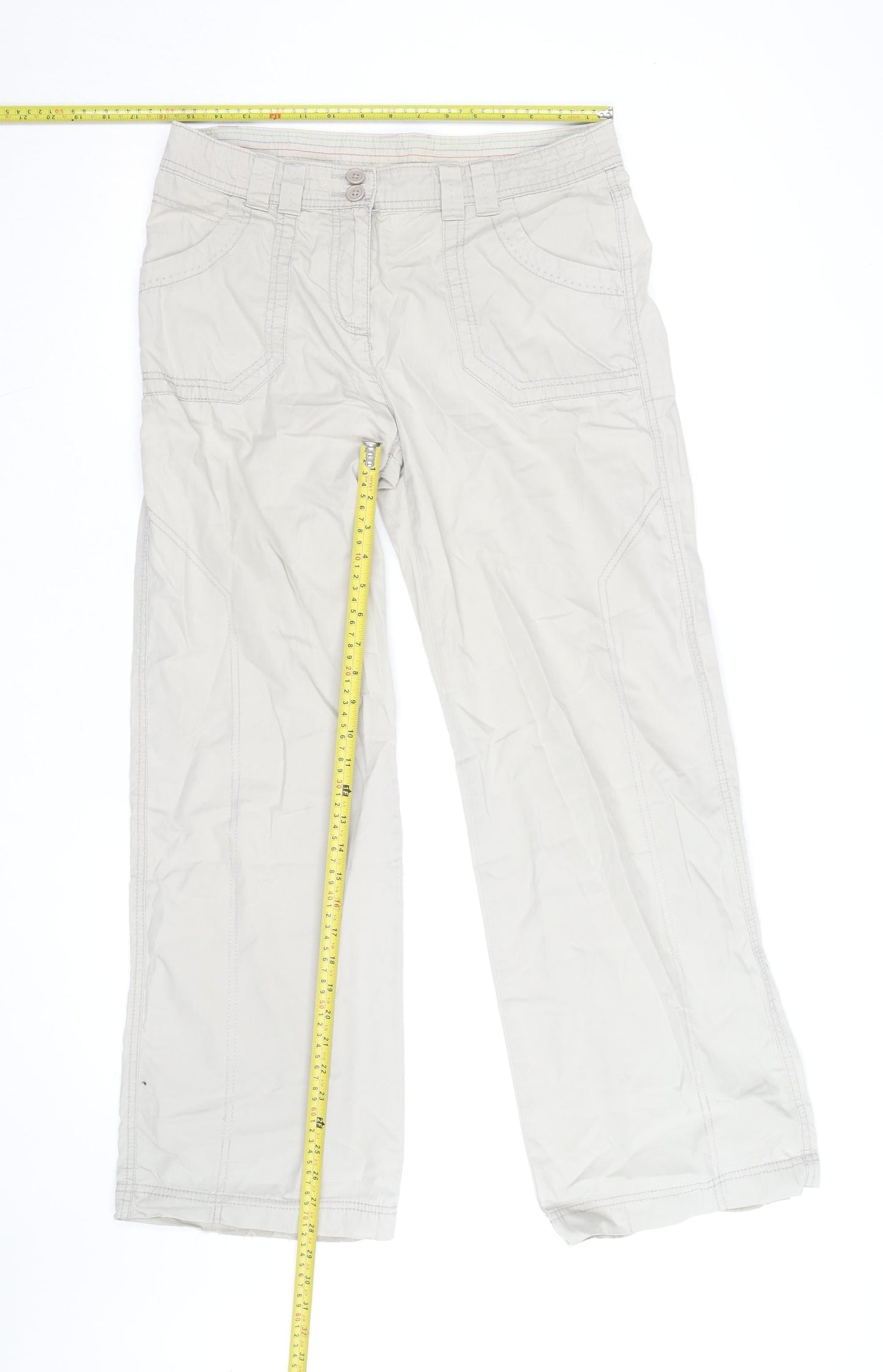 Marks and Spencer Womens Beige Cargo Trousers UK 12 Cotton Relaxed Fit