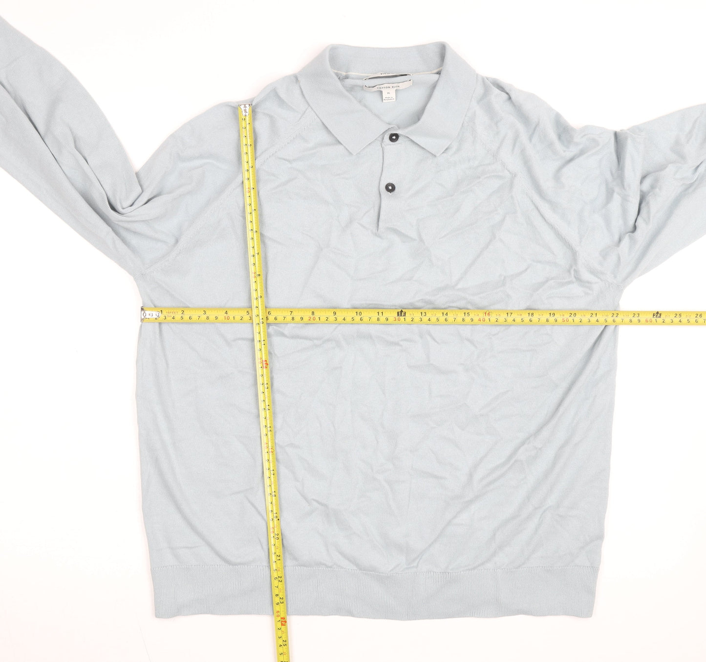 Marks and Spencer Men’s Blue Cotton Blend Long Sleeve Polo Shirt XL