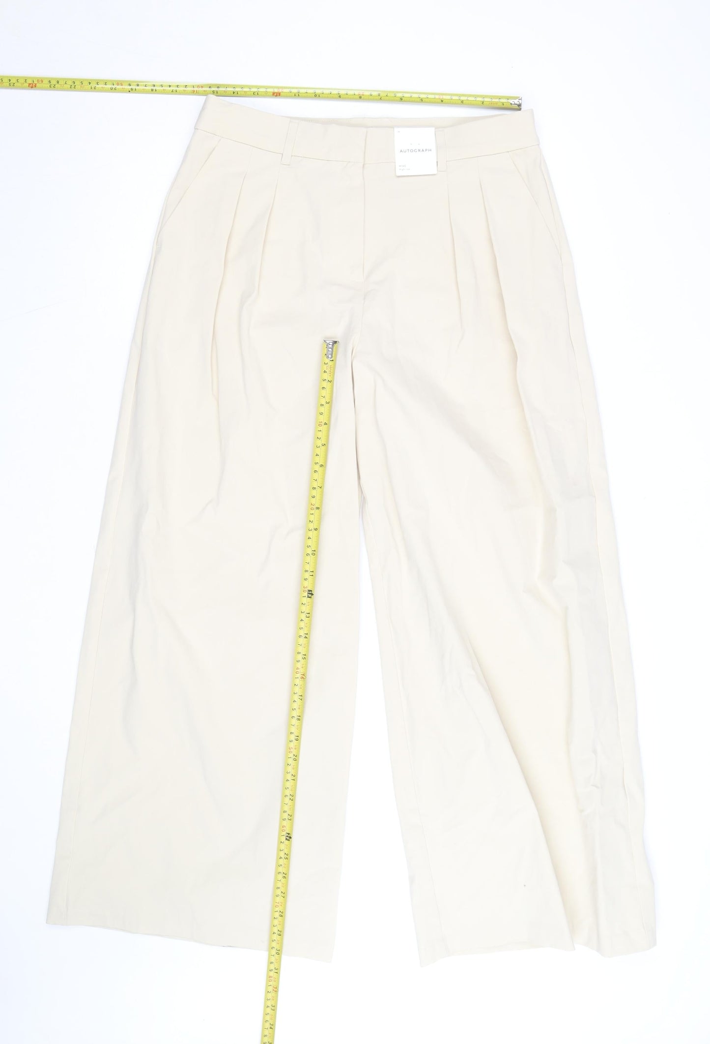Marks and Spencer Women’s Beige Wide-Leg Cotton Trousers Size 12